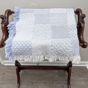 Periwinkle and White Cotton Woven Throw Blanket
